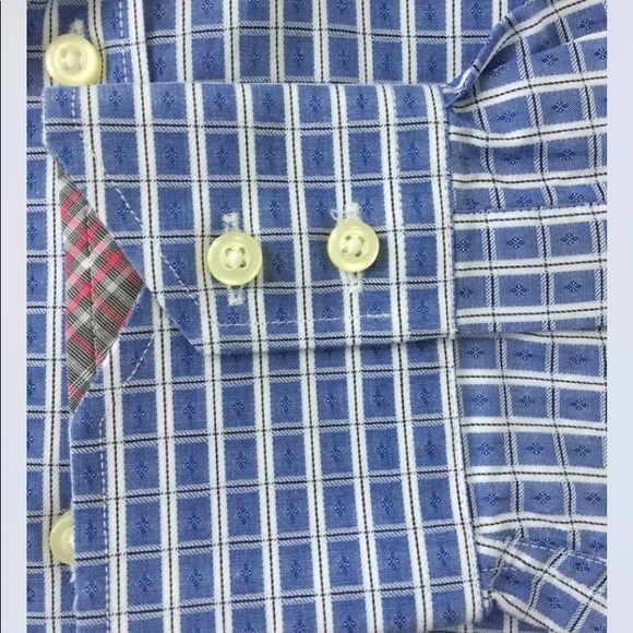 Nieman Marcus Men Long Sleeve Dress Shirt Blue White Check Medium Cotton - Picture 7 of 10